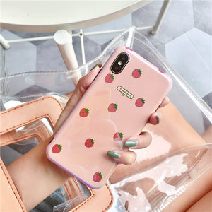 Pink Strawberry Blu-ray Phone Case For iPhone 7 7 Puls 6 6S 7 8 Puls X XS Cases